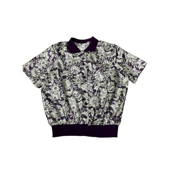 Vintage Lauren Lee Blue And White Floral Womens Blouse Padded Shoulders Size 14 - Picture 1 of 10